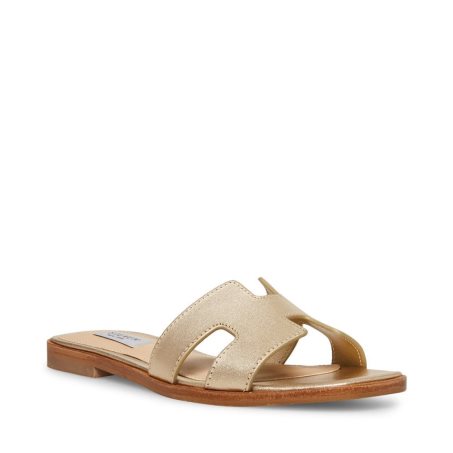 Gold Steve Madden Hadyn Leather Women's Slides | PH 6298CAZ